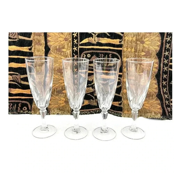 VTG Set of 4 Clear Glass Champagne Flute Wine 7" Unmarked Stemware - Picture 1 of 13